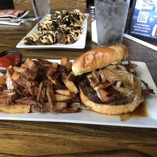 Whiskey burger and fries