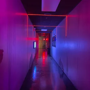 Long hallway of escape rooms