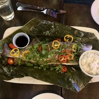Steamed Whole Fish in Banana Leaves