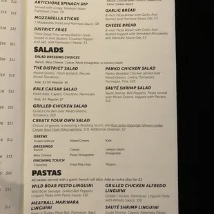 Menu as of 1/16/18