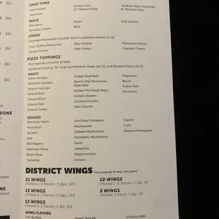 Menu as of 1/16/18