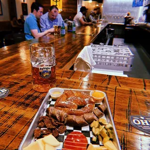  tray of food on a bar