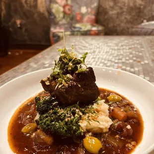 Braised short rib with mashed potato's and swiss chard