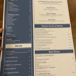 Drinks menu