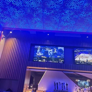 a bar with blue lights