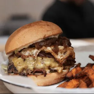a plate of fries and a sandwich