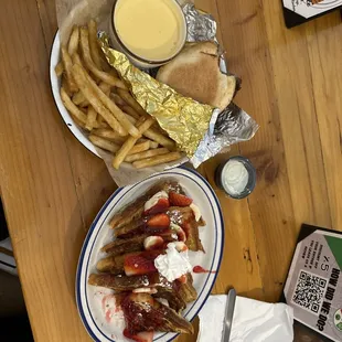 Rosemary Garlic Fries, strawberry and banana French toast, the Oklahoma burger!