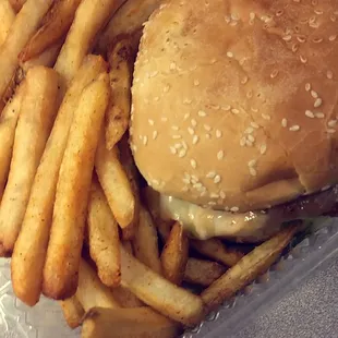 Spicy chicken sandwich and a generous side of fries :)