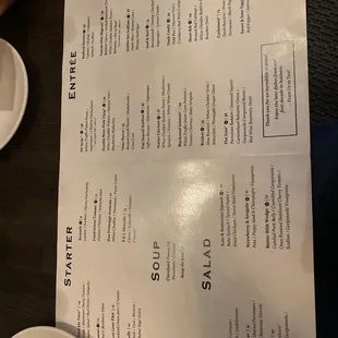 a table with a menu and a cup of coffee