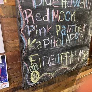 a chalk board with the names of restaurants