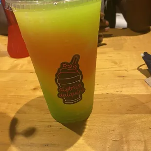 Cup was $22. Flavors are apple, pineapple and pink lemonade all had rum in them