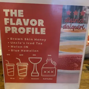 Menu and drink sizes