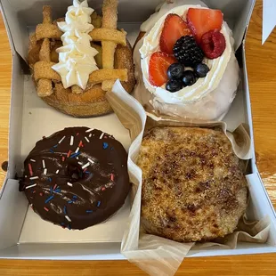 Berries &amp; Cream Donut Chocolate &amp; Sprinkles Donut Apple Pie Donut Cinnamon Roll