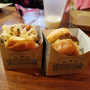 Cheeseburger slider &amp; fried chicken slider - delicious with waffle fries!