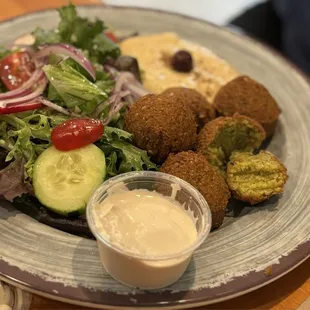 Falafel with Hummus and Salad with Tahini