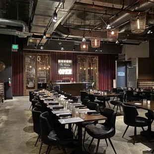 a dining room with tables and chairs