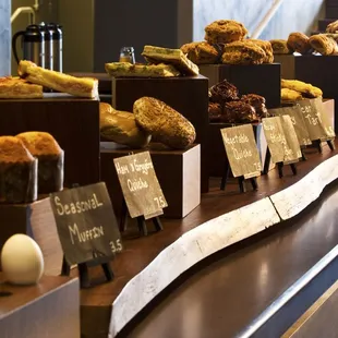 a variety of pastries on display