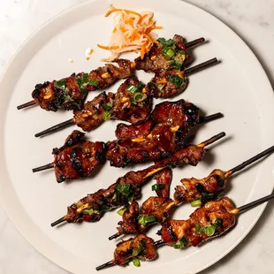 These are our Thịt Nướng Vietnamese Skewers made with beef, pork, and/or chicken.
