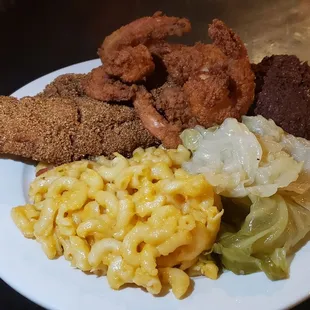 Catfish Dinner (added fried shrimp &amp; a crabcake)