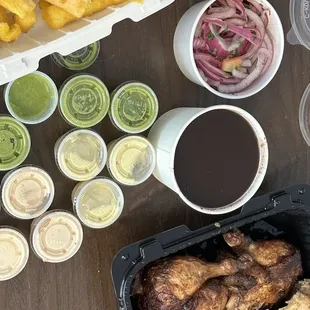 Yuca, Onion Salad, Black Beans, Whole Chicken Meal