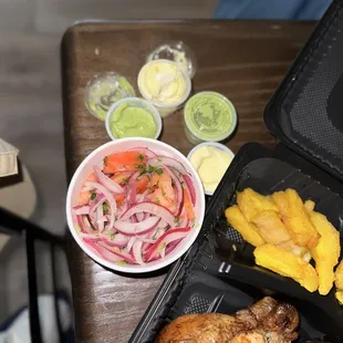 Onion Salad; the green sauce is amazing