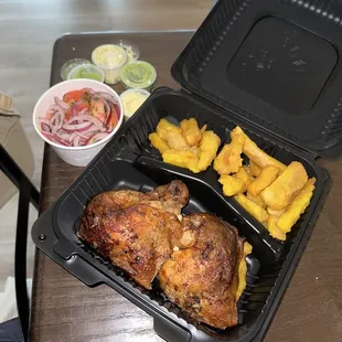 Half Chicken with Yuca and Onion Salad