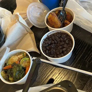 Veggies (Brussels Sprouts and Carrots) Black Beans Plantains