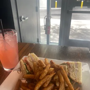 Club Turkey Sandwich, French Fries, Pink Lemonade