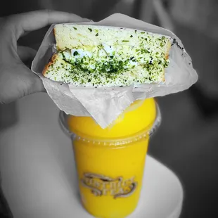 Egg Salad Sando and mango slush @whaevaeats