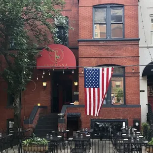 the american flag hanging outside