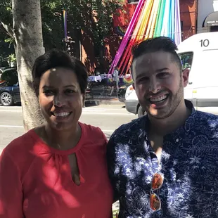 Walking the street, admiring the decorations with our beloved Mayor. Hello Muriel!