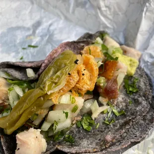 Pork Belly and Chicharron Taco