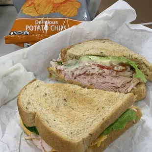 The Turkey &amp; Colby sandwich which includes the chips and a pickle