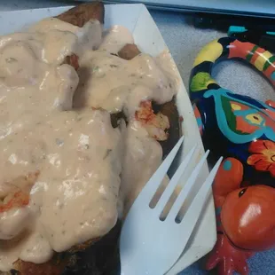 Crawfish etouffe fries.