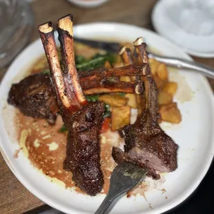 Spice Roasted Double - Cut Lamb Rib Chops with Roasted Potatoes &amp; Garlic Spinach