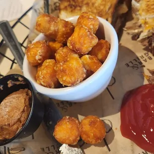 Pulled pork w cheese and sweet potato tots