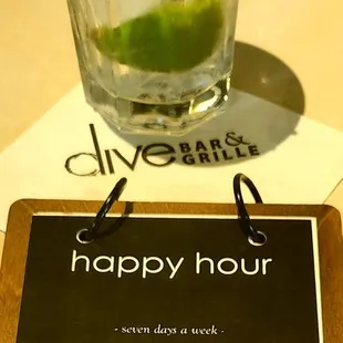 Happy hour drink menu