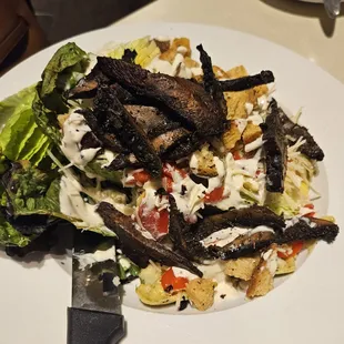 Grilled Romaine salad with grilled portobello.