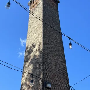 The old mill smoke stack out on the patio
