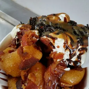 Half with bacon, half with fudge and pecans