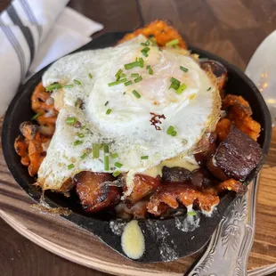 Sweet Potato &amp; Pork Belly Poutine with an egg added.