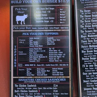Build your Own Burger and Chicken Sandwich Menu