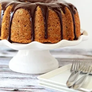 a bundt cake with chocolate icing