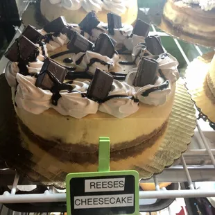 Reese's Peanut Butter cheesecake with white frosting.