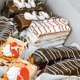 Eclair, napeleon, tiramisu cake