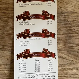 Menu as of August 2023