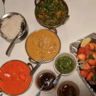 a variety of dishes on a table