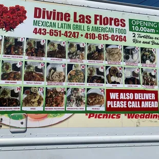 a menu on the side of a truck