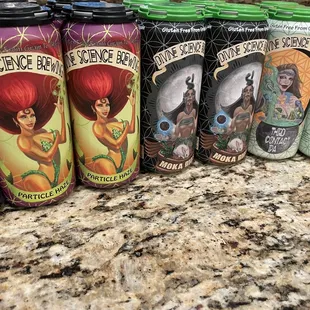 a variety of cans of beer