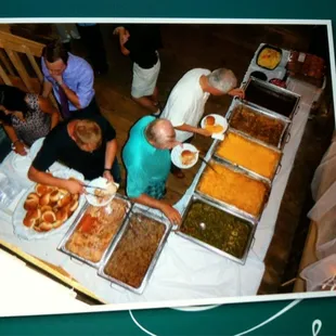 How our buffet was set up in the beautiful barn for our wedding reception. Great food!